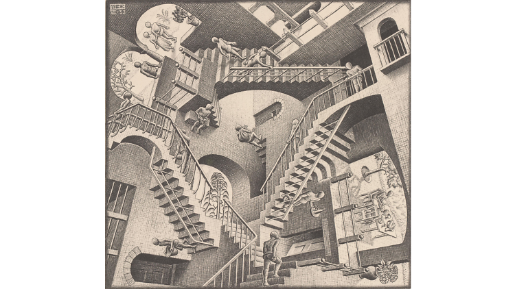 MC Escher is in the house! Turning it upside down, of course