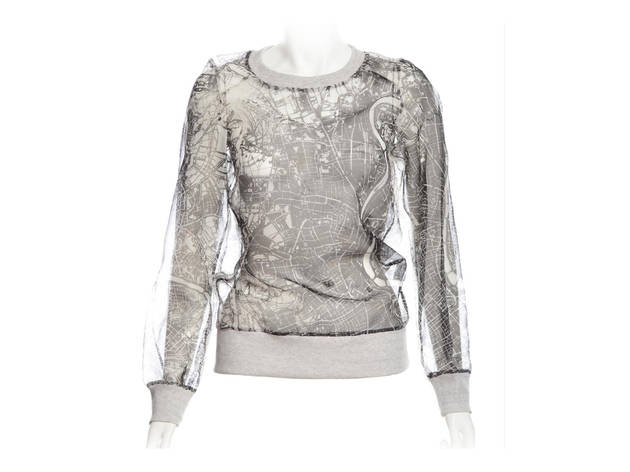 Soft Grey Organza Sweater With Map Illustration Soft Grey Organza Sweater With Map Illustration