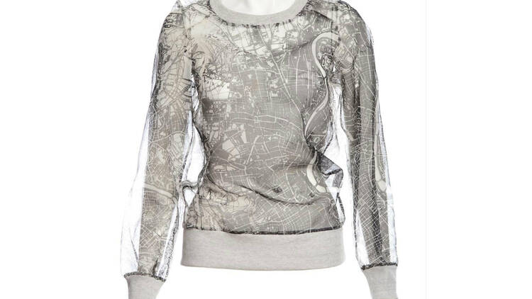 Soft Grey Organza Sweater With Map Illustration