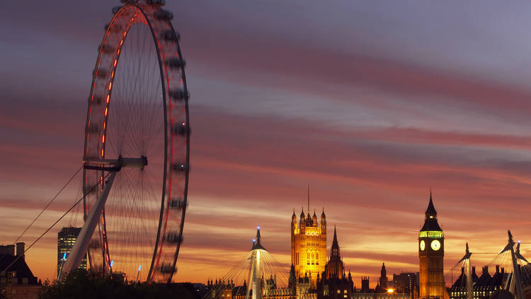 london eye, sunset