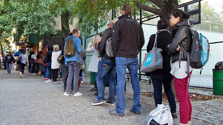 People waiting on line for Chick-fil-A/Cronut/the return of the Messiah/whatever else people clog up the sidewalk for