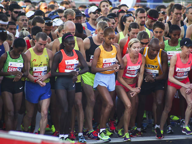 Participants started the race and crossed the finish line in Grant Park at the 2015 Chicago Marathon.
