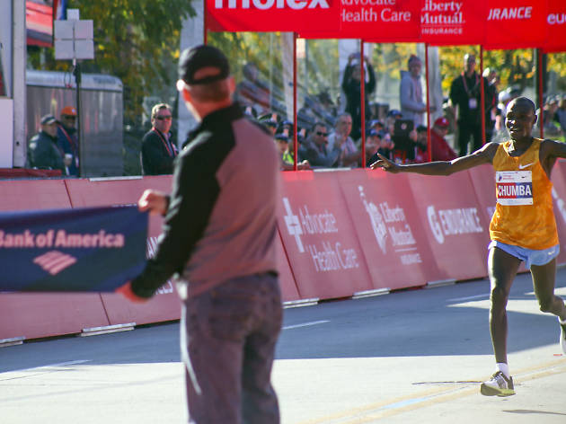 Participants started the race and crossed the finish line in Grant Park at the 2015 Chicago Marathon.