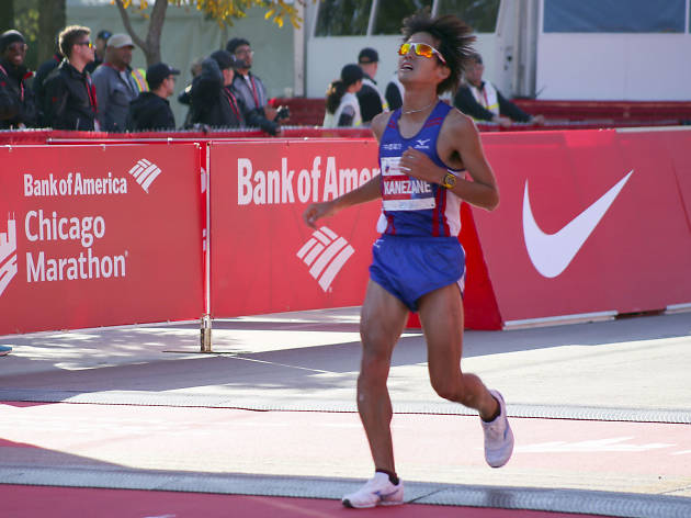 Participants started the race and crossed the finish line in Grant Park at the 2015 Chicago Marathon.