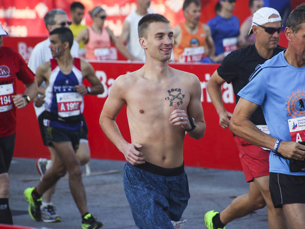 Participants started the race and crossed the finish line in Grant Park at the 2015 Chicago Marathon.
