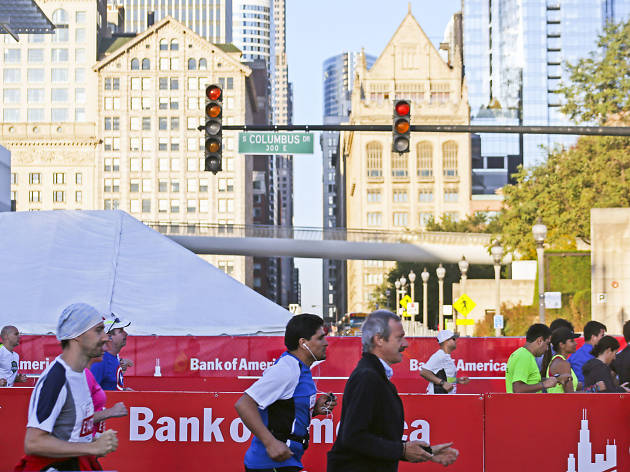 Participants started the race and crossed the finish line in Grant Park at the 2015 Chicago Marathon.