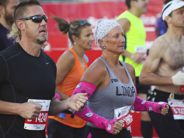 Participants started the race and crossed the finish line in Grant Park at the 2015 Chicago Marathon.
