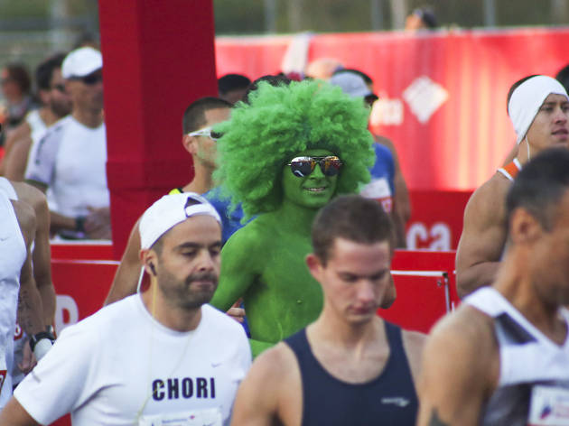 Participants started the race and crossed the finish line in Grant Park at the 2015 Chicago Marathon.