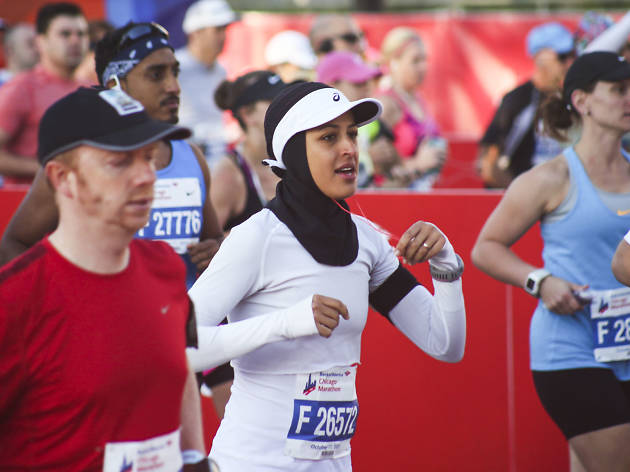 Participants started the race and crossed the finish line in Grant Park at the 2015 Chicago Marathon.