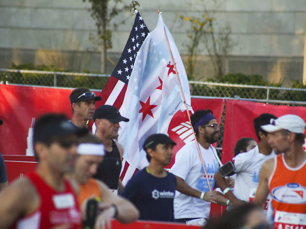 Participants started the race and crossed the finish line in Grant Park at the 2015 Chicago Marathon.