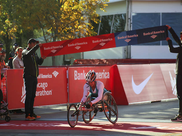 Participants started the race and crossed the finish line in Grant Park at the 2015 Chicago Marathon.