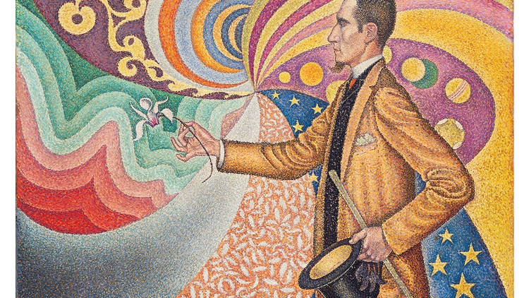 Paul Signac, Opus 217. Against the Enamel of a Background Rhythmic with Beats and Angles, Tones, and Tints, Portrait of M. Félix Fénéon in 1890 (1890)