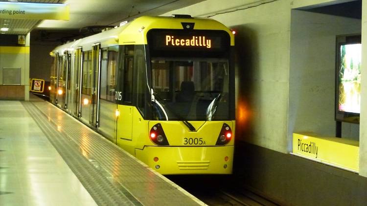 Metrolink tram at Piccadilly Station