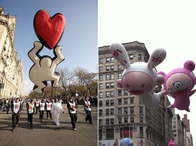 Left: Figure with Heart by Keith Haring, 2008; Right: Right: Kaikai and Kiki by Takashi Murakami, 2010