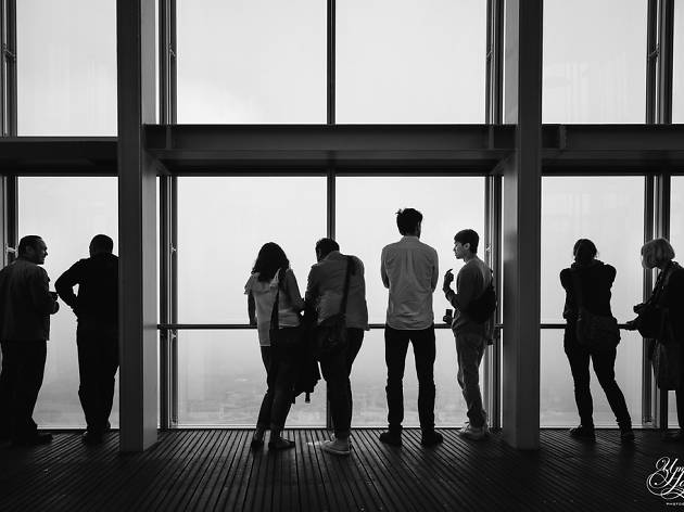 Visitors at the View from the Shard realise their mistake. Visitors at the View from the Shard realise their mistake.