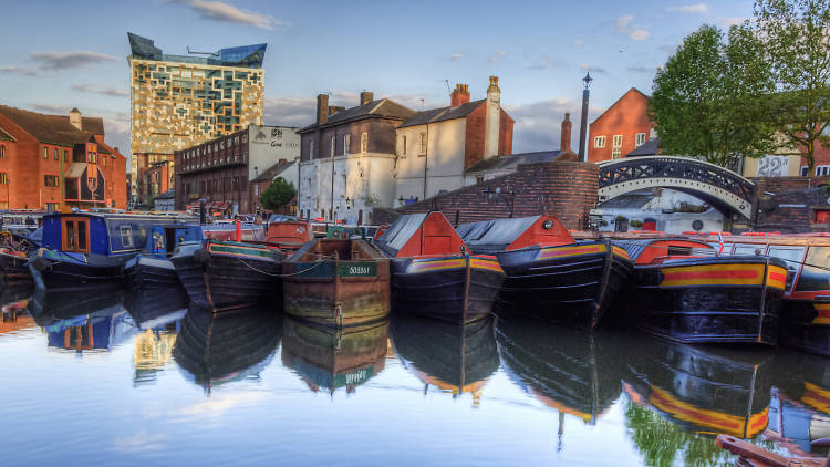 Narrowboats in Birmingham canal