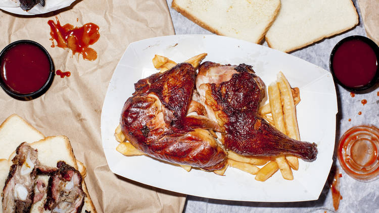 Rib tips/link combo at Honey 1 BBQ