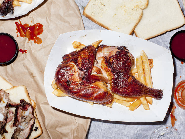 Rib tips/link combo at Honey 1 BBQ