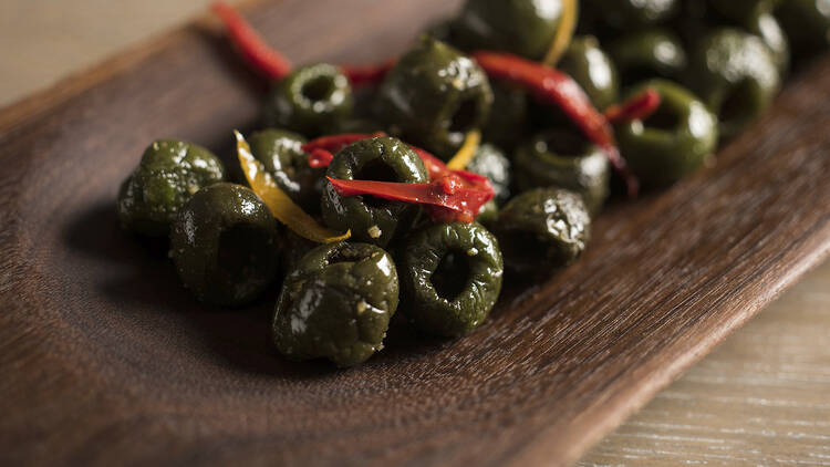 Roasted Castelvetrano olives at Nico Osteria