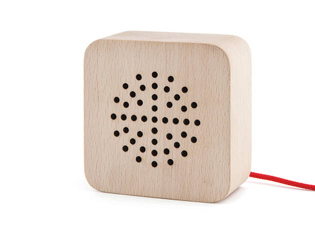 Kikkerland wood speaker, $50, at kikkerland.com