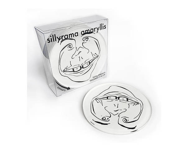 Sillyrama Amaryllis flippable face coaster set, $25, at sillyramaamaryllis.com
