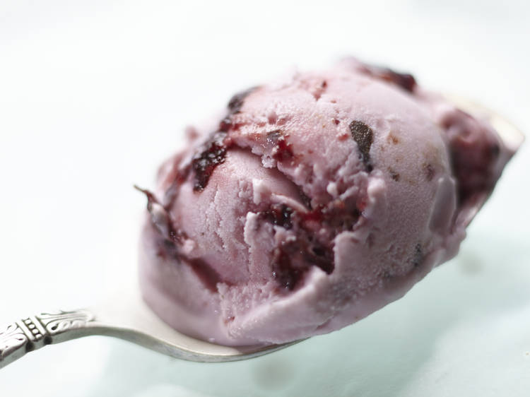 Black cherry chip ice cream at Graeter’s Ice Cream