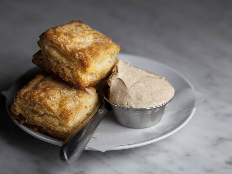 Biscuits with honey butter at E.R.B.