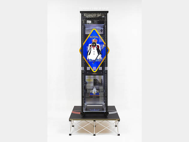 Simon Denny, Modded Server-Rack Display with Some Interpretations of Imagery from GCHQ ROYALCONCIERGE Slides, 2015 Simon Denny, Modded Server-Rack Display with Some Interpretation