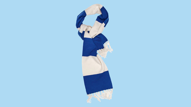 Royal blue and white King cashmere football scarf