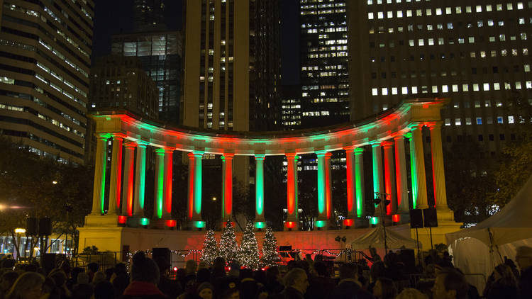Onlookers gathered in Millennium Park for the 102nd Chicago Christmas Tree lighting ceremony, November 24, 2015.
