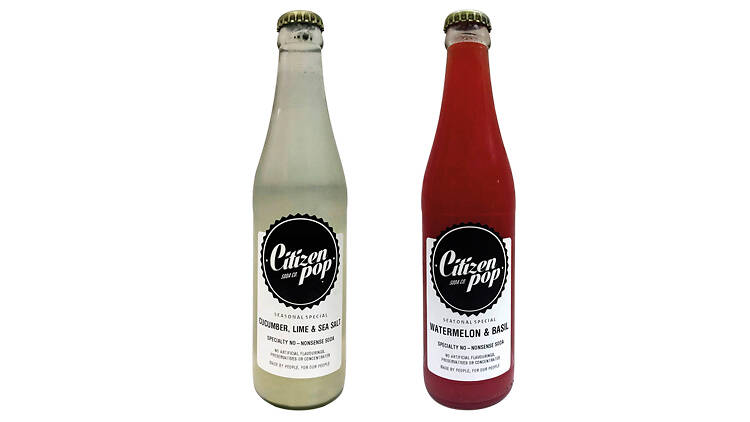 Citizen Pop Watermelon & Basil, and Cucumber, Lime & Sea Salt sodas, $7 each at The Providore