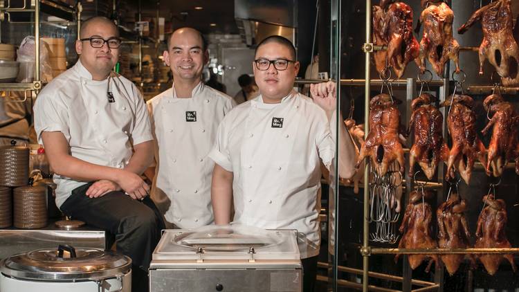 A shot of the kitchen team at Mr Wong, with Dan Hong next to som