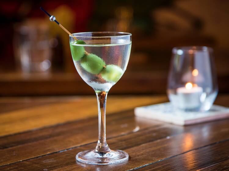 A martini with three olives at Bulletin Place