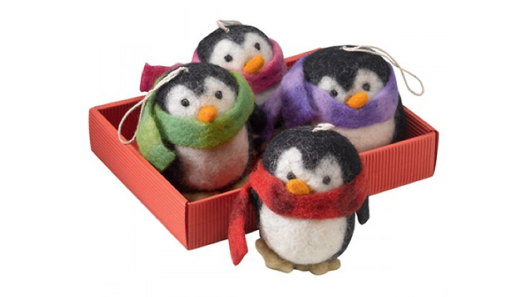 Four penguin Christmas decorations by Amnesty International, £9.50