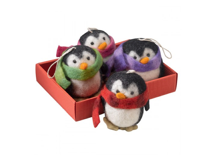 Four penguin Christmas decorations by Amnesty International, £9.50