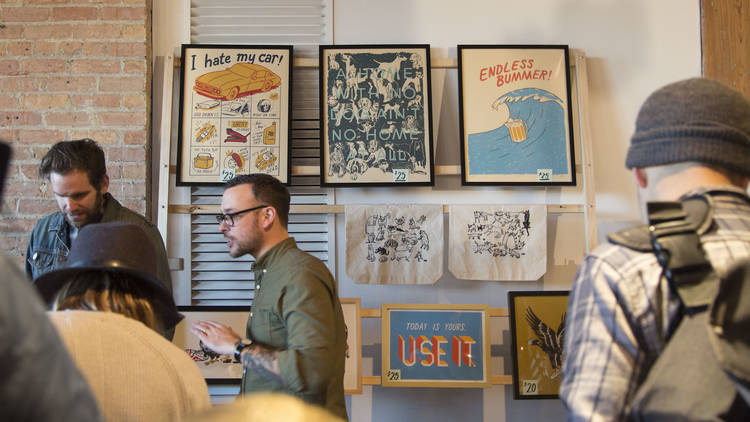 Holiday shoppers browsed a selection of handmade goods at the Renegade Craft Fair, December 5, 2015.