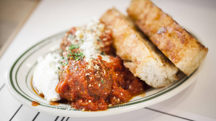 Marinara braised meatballs at Jon & Vinny's