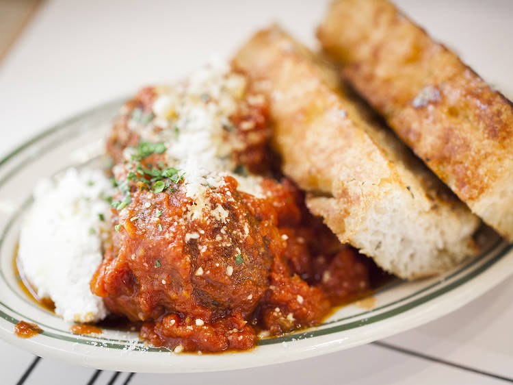 Marinara braised meatballs at Jon & Vinny's