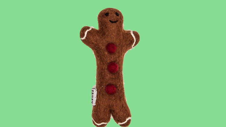 Gingerbread man wool dog toy by Mutts and Hounds