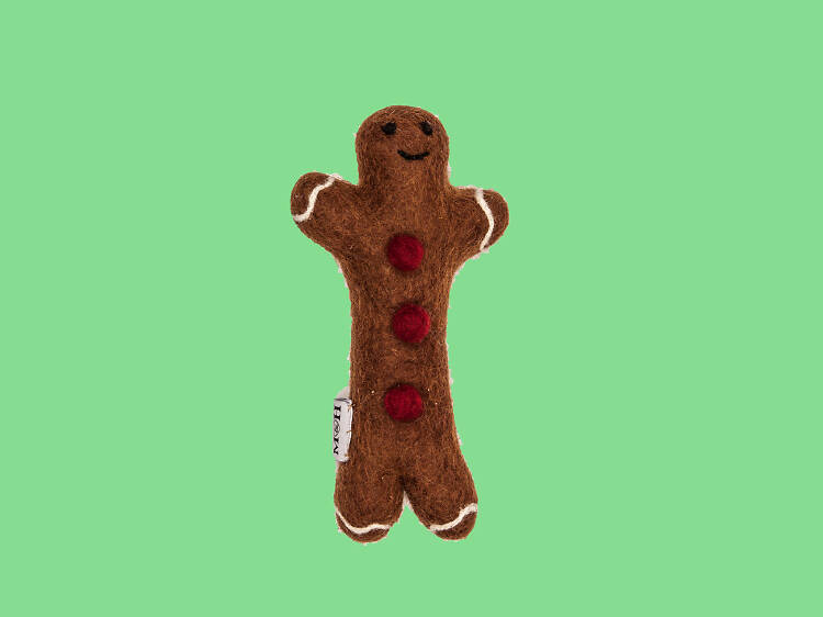 Gingerbread man wool dog toy by Mutts and Hounds
