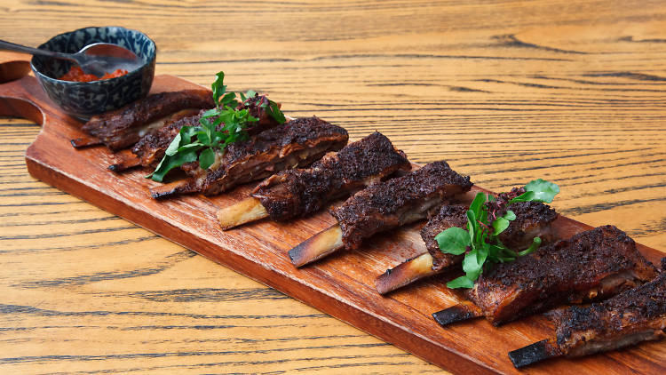 Lamb ribs with dastardly hot sauce at Fuego