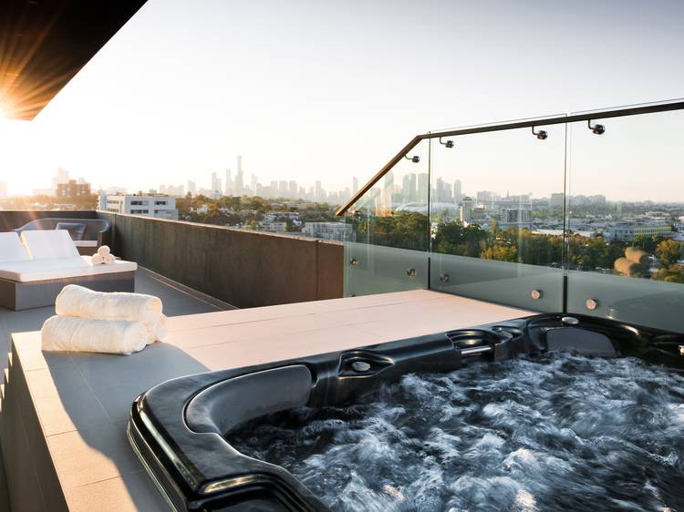 A shot of a spa on the rooftop of The Olsen hotel. The Melbourne