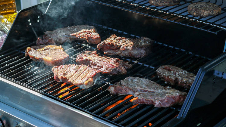 Eat outdoors at a community barbecue