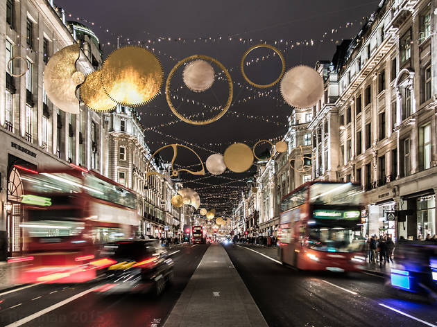 Christmas decorations on Regent Street, London. Christmas decorations on Regent Street, London.