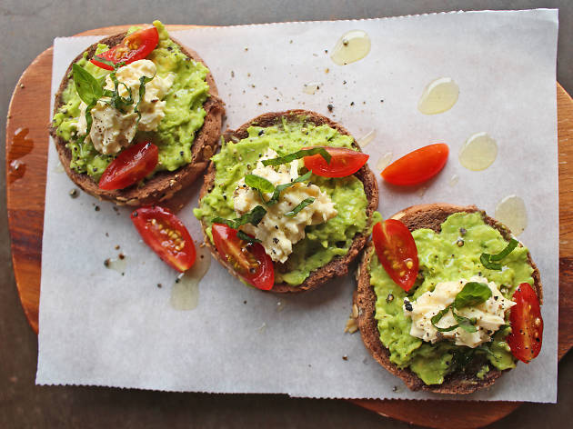 Toast + avocado + egg mayo + cherry tomatoes at Pulp Toast + avocado + egg mayo + cherry tomatoes at Pulp