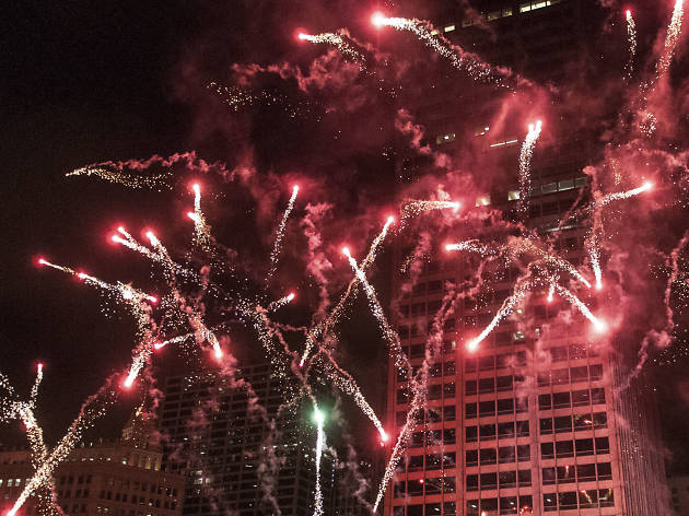 Crowds welcomed the new year with fireworks and music at Chi-Town Rising, December 31, 2015.