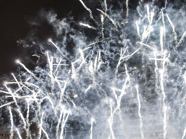 Crowds welcomed the new year with fireworks and music at Chi-Town Rising, December 31, 2015.