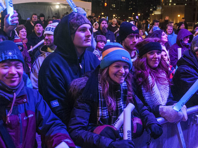 Crowds welcomed the new year with fireworks and music at Chi-Town Rising, December 31, 2015.