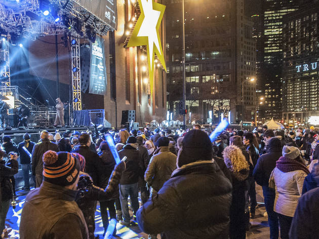 Crowds welcomed the new year with fireworks and music at Chi-Town Rising, December 31, 2015.