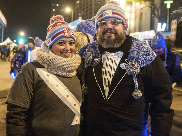 Crowds welcomed the new year with fireworks and music at Chi-Town Rising, December 31, 2015.
